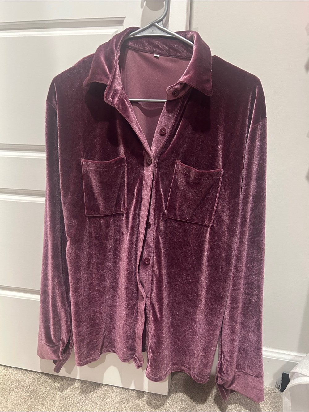 Velvet Button-Up Shirt in Plum